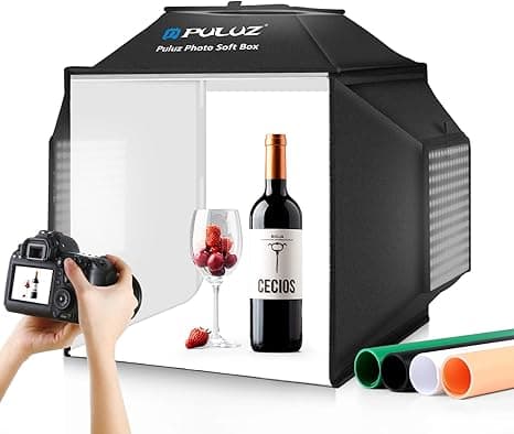 Tabletop photography lightbox with LED lights and backdrops